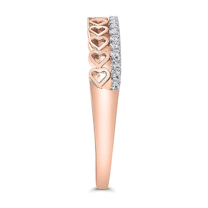 0.13 ct. Gesamtgewicht Diamant Fashion-Ring mit Kanten- und Herzdesign, doppelreihig und stapelbar, in 10K Roségold