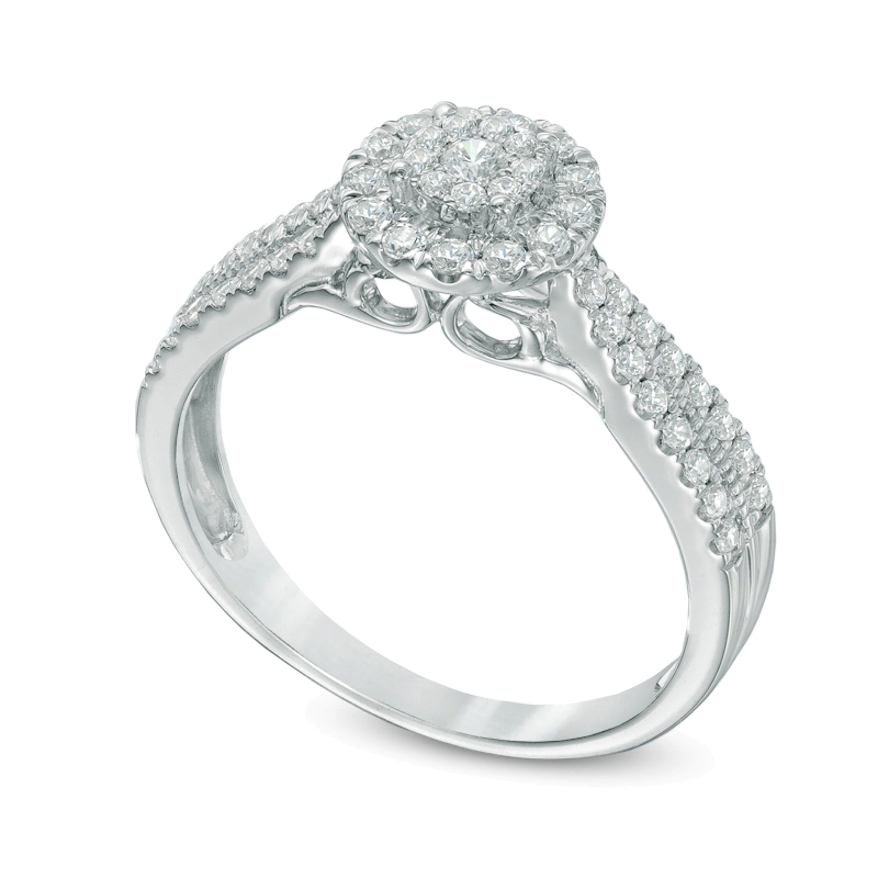 0.5 ct. Gesamtgewicht Multi-Diamant Verlobungsring mit Halo in 10K Weißgold