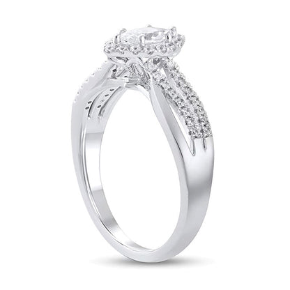 0,75 ct. Gesamtgewicht Halo-Verlobungsring mit Diamanten im Marquise- und Rundschliff in 14K Weißgold