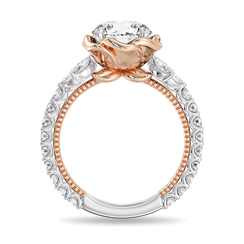 Solitär-Verlobungsring mit seitlichem Besatz für Damen mit Labordiamanten in rund und Marquise, 2,75 ct. Gesamtgewicht, weiß, 14K Two-Tone Gold