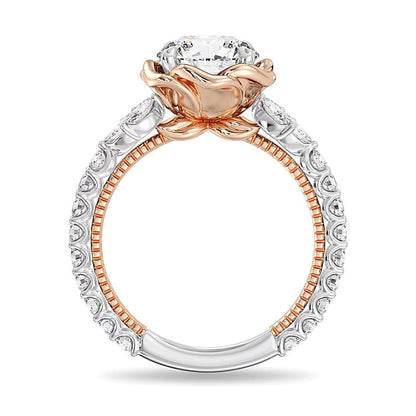 Solitär-Verlobungsring mit seitlichem Besatz für Damen mit Labordiamanten in rund und Marquise, 2,75 ct. Gesamtgewicht, weiß, 14K Two-Tone Gold
