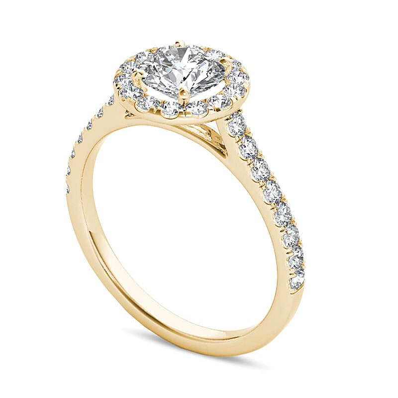 1.2 CT. Gesamtgewicht Diamant Halo Verlobungsring in 14K Gelbgold