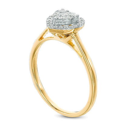 0.25 ct. Gesamtgewicht Komposit-Diamant Freundschaftsring mit Herz-Rahmen in 10K Gelbgold