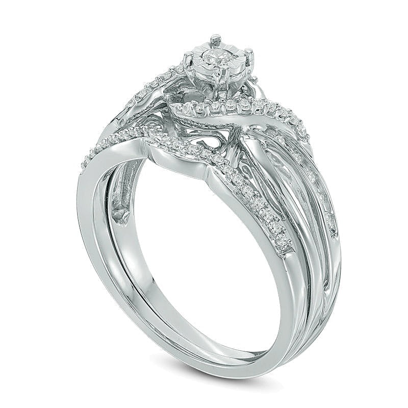0.25 ct. Gesamtgewicht Diamant Twist Crossover Brautset aus rhodiniertem Sterlingsilber