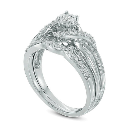0.25 ct. Gesamtgewicht Diamant Twist Crossover Brautset aus rhodiniertem Sterlingsilber