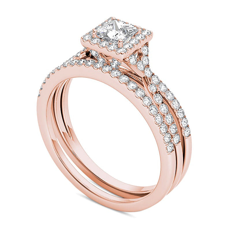 1.0 CT. TW Brautset mit Diamanten im Princess- und Rundschliff in 14K Roségold