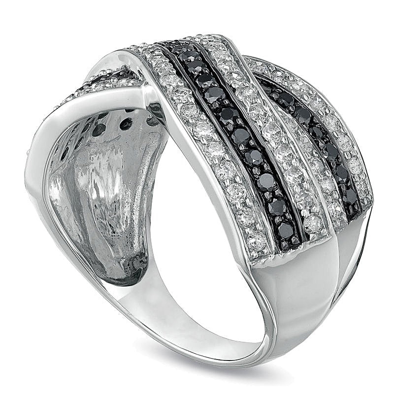 1.0 ct. Gesamtgewicht Ring mit behandelten schwarzen und weißen Diamanten im Crossover-Design in 10K Weißgold