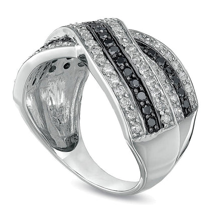 1.0 ct. Gesamtgewicht Ring mit behandelten schwarzen und weißen Diamanten im Crossover-Design in 10K Weißgold