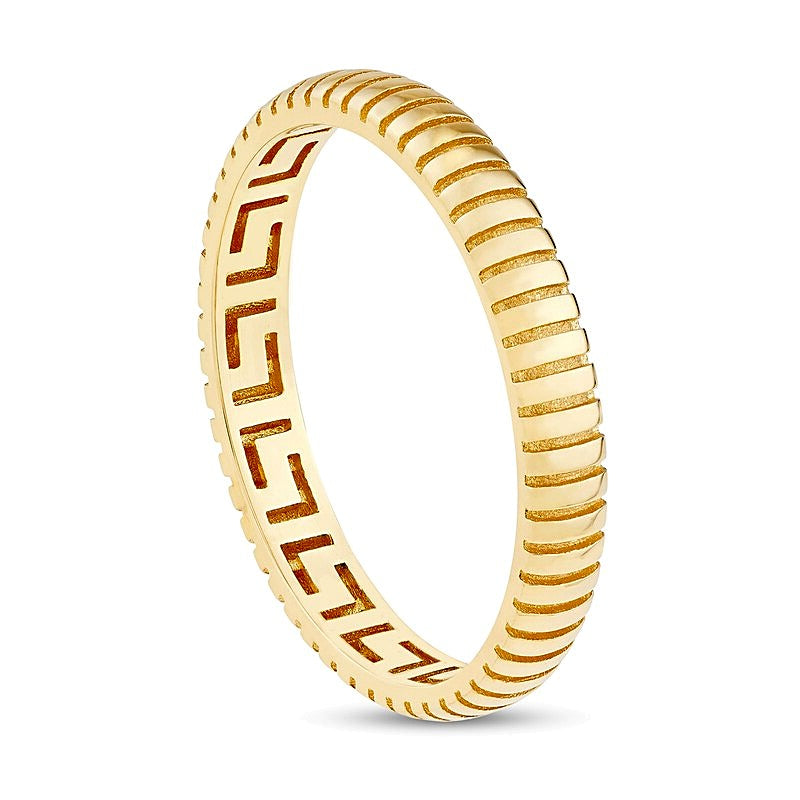 Gerippter Ring mit Greek-Key-Muster in 14K Gelbgold