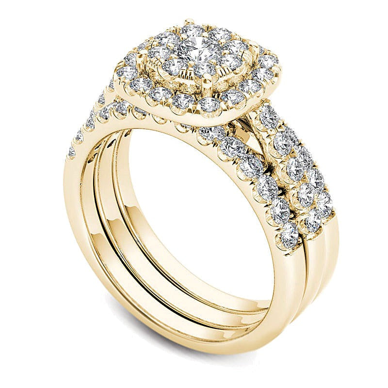 Brautset mit Diamanten 1.5 ct. Gesamtgewicht, rund, in 14K Gelbgold