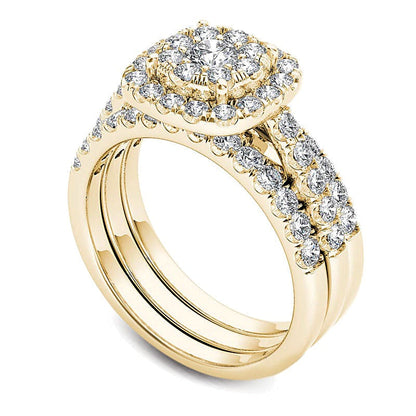 Brautset mit Diamanten 1.5 ct. Gesamtgewicht, rund, in 14K Gelbgold