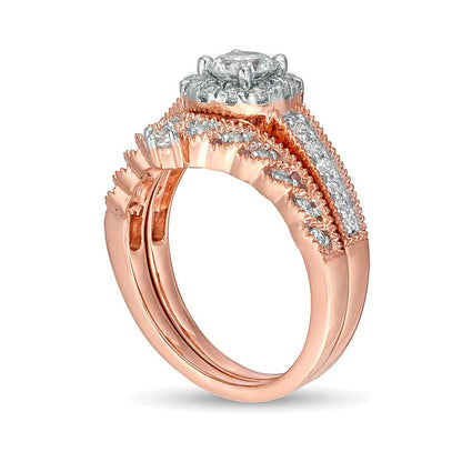 Brautset mit Diamanten 1.0 ct. Gesamtgewicht im Vintage-Tiara-Stil in 10K Roségold