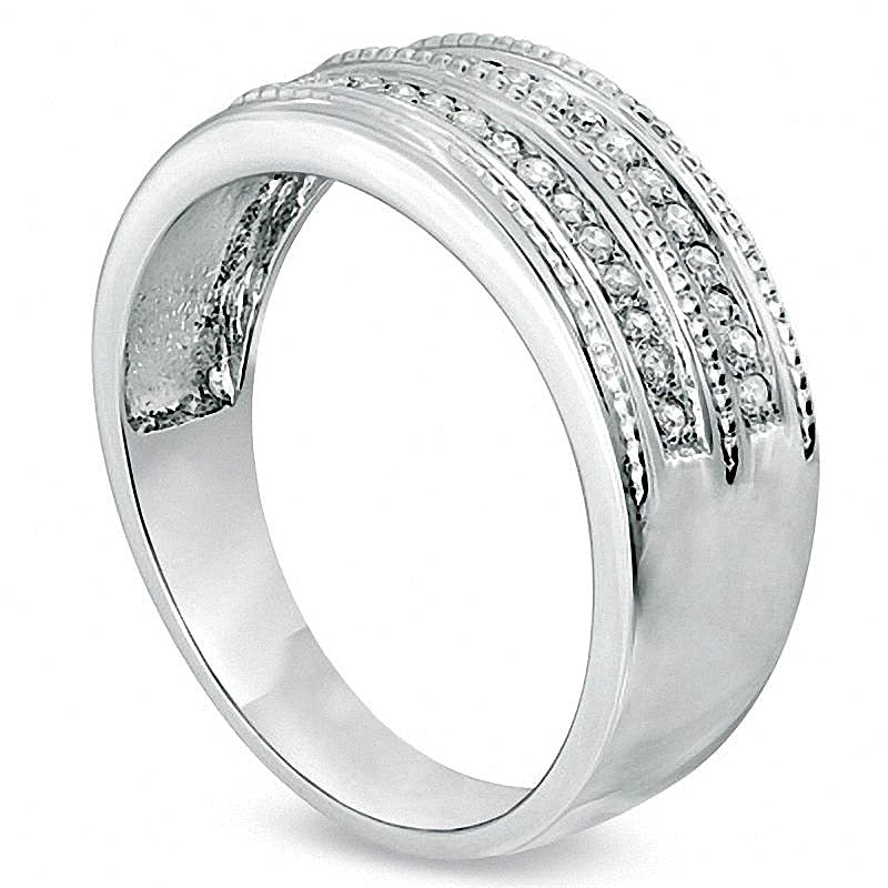 0.2 ct. Gesamtgewicht Diamant-Ehering mit Milgrain in 10K Weißgold