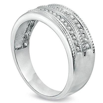0.2 ct. Gesamtgewicht Diamant-Ehering mit Milgrain in 10K Weißgold