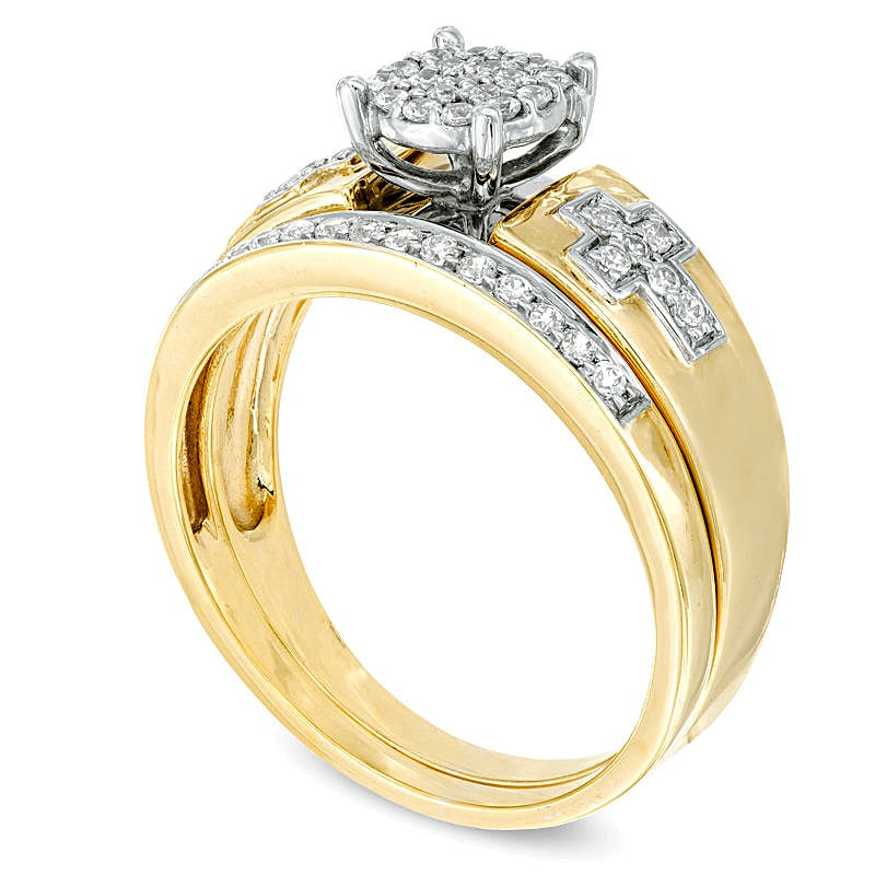 Diamant-Brautset mit Kreuz 0,25 ct. Gesamtgewicht in 10K Gelbgold