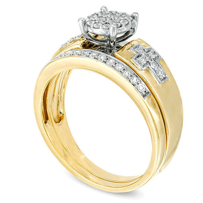 Diamant-Brautset mit Kreuz 0,25 ct. Gesamtgewicht in 10K Gelbgold