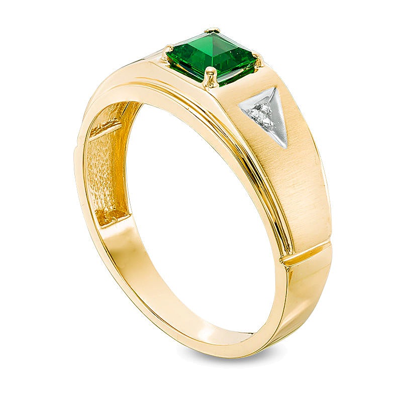 Fashion-Ring mit quadratischem Labor-Smaragd 5,0 mm und Diamant-Besatz in 10K Gelbgold