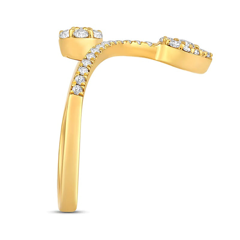 0.5 ct. Gesamtgewicht Fashion-Ring mit Diamanten in Tropfen und rund, offene Ringschiene, 10K Gelbgold