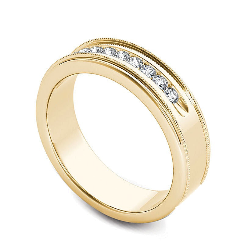 0.33 ct. Gesamtgewicht Diamant Ehering kanalgefasst mit Milgrain in 14K Gelbgold
