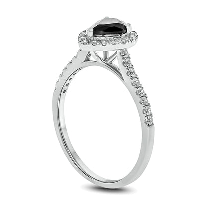 1.0 CT. TW Verlobungsring mit schwarzen und weißen Diamanten im Tropfen- und Rundschliff, Halo-Design, in 10K Weißgold