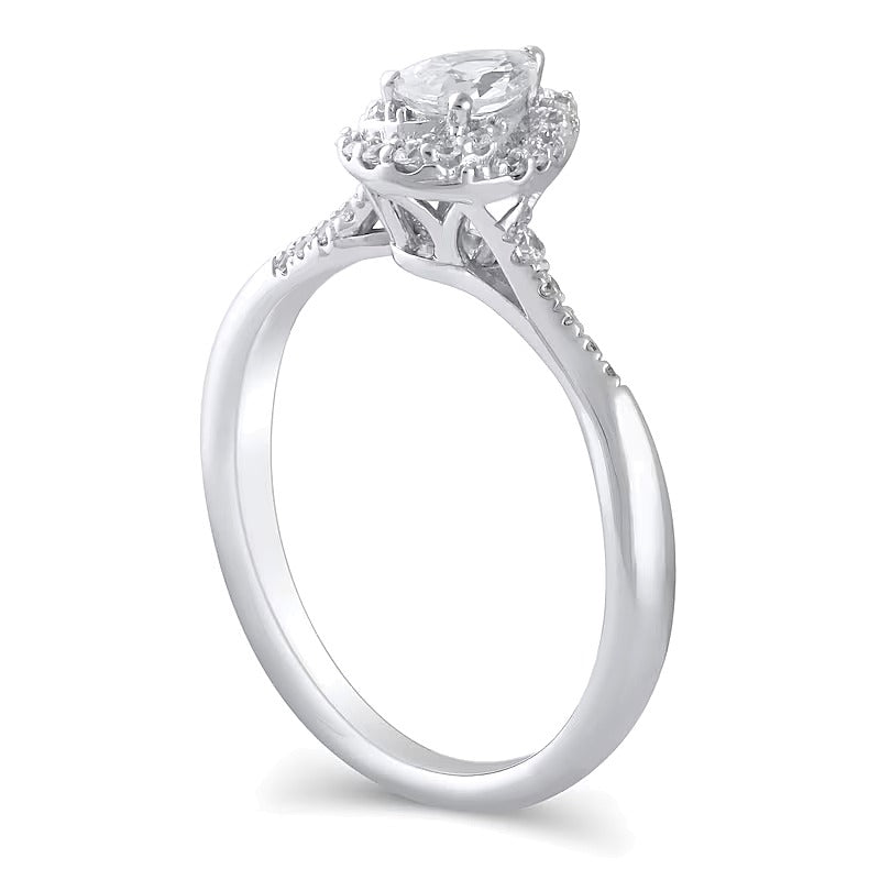 0,5 ct. Gesamtgewicht Verlobungsring mit tropfenförmigem Diamant und Halo in 10K Weißgold