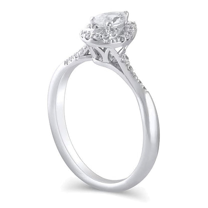 0,5 ct. Gesamtgewicht Verlobungsring mit tropfenförmigem Diamant und Halo in 10K Weißgold