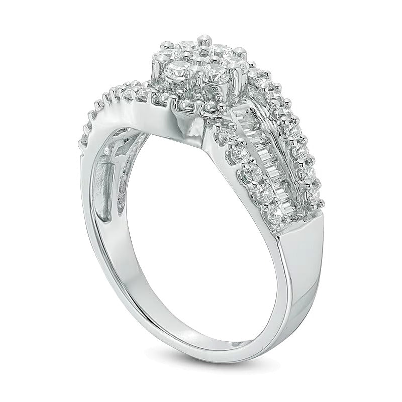 1.0 ct. Gesamtgewicht Multi-Diamant Blüten-Bypass-Ring in 10K Weißgold