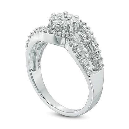 1.0 ct. Gesamtgewicht Multi-Diamant Blüten-Bypass-Ring in 10K Weißgold