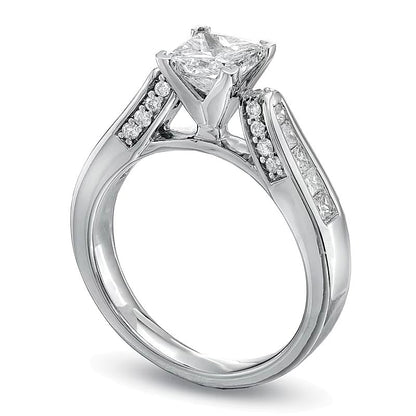 Solitär mit seitlichem Besatz Verlobungsring mit Diamanten im Princess- und Rundschliff, 1.5 ct. Gesamtgewicht, in 14K Weißgold