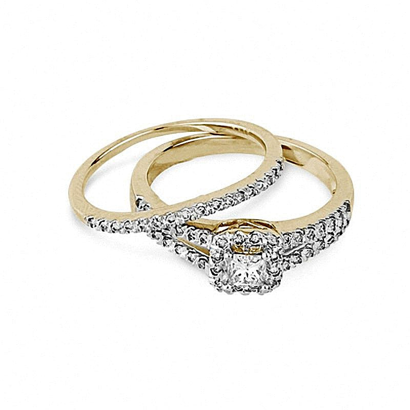 Braut-Set mit Diamanten im Princess- und Rundschliff 0,5 ct. Gesamtgewicht in 14K Gelbgold