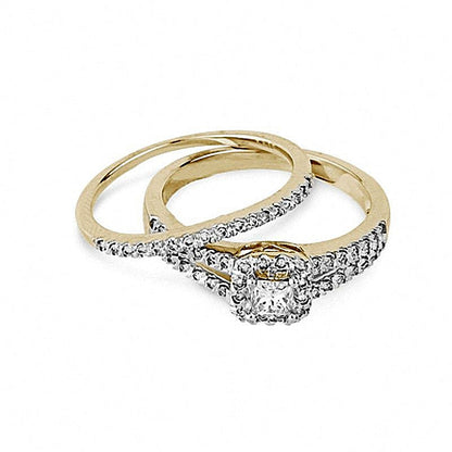 Braut-Set mit Diamanten im Princess- und Rundschliff 0,5 ct. Gesamtgewicht in 14K Gelbgold