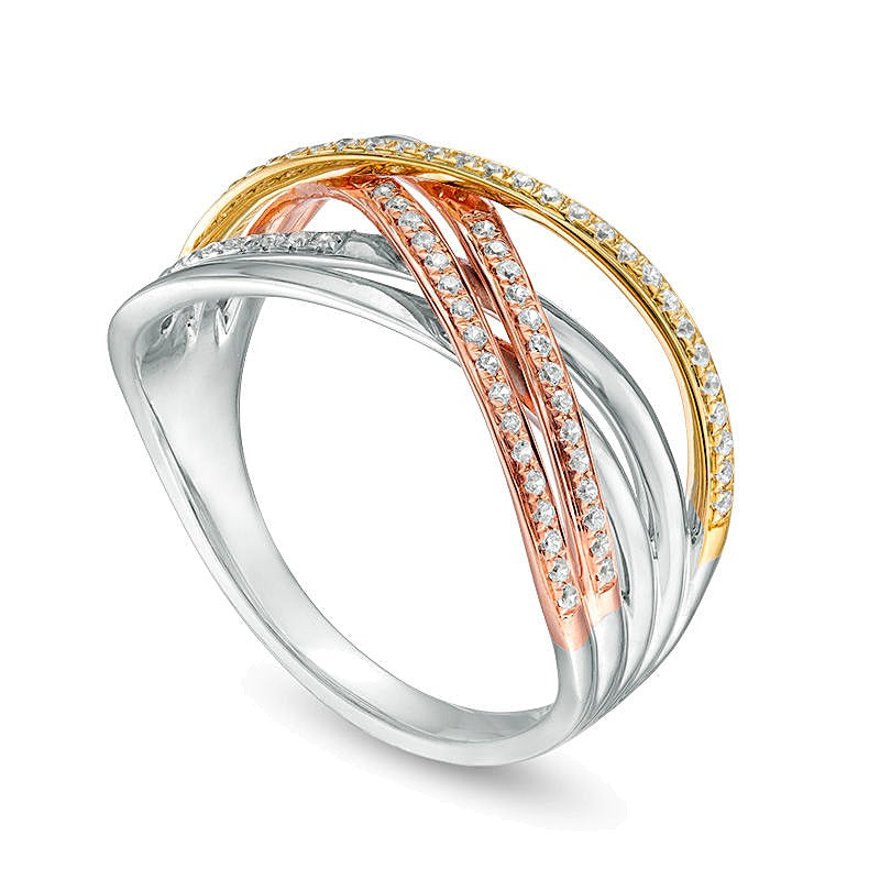 0.2 ct. Gesamtgewicht Diamant Open-Crossover-Ring in 10K Tricolor-Gold