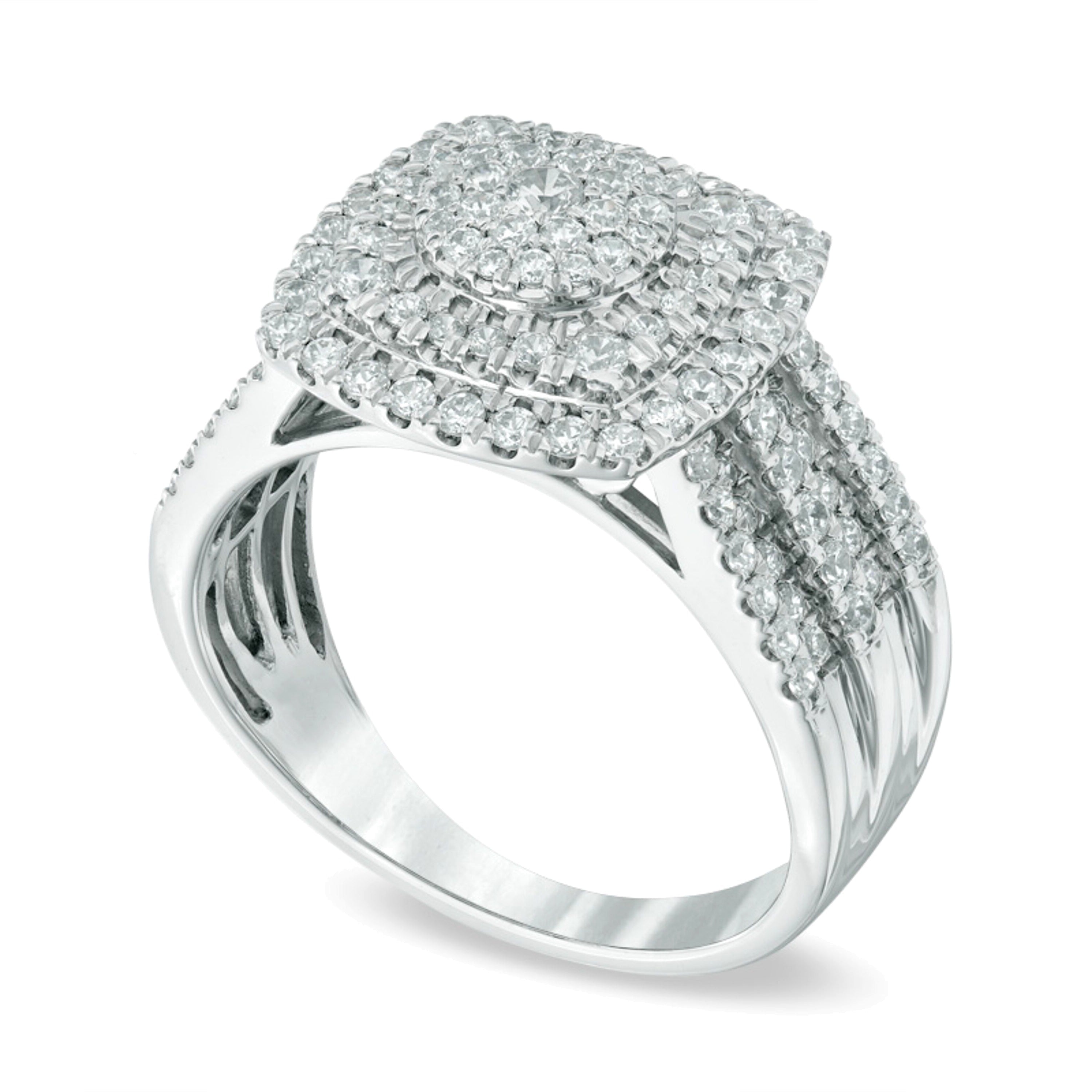 1.0 ct. Gesamtgewicht Multi-Diamant Ring mit quadratischem Rahmen in Schichtoptik in 10K Weißgold
