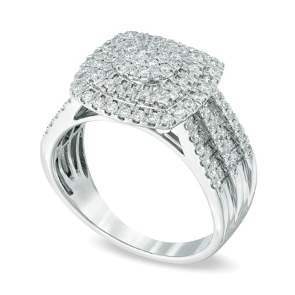 1.0 ct. Gesamtgewicht Multi-Diamant Ring mit quadratischem Rahmen in Schichtoptik in 10K Weißgold
