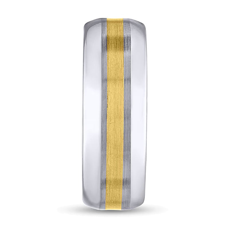 7,0mm Ring mit Mittelstreifen aus Tungsten und 10K Gelbgold
