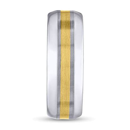 7,0mm Ring mit Mittelstreifen aus Tungsten und 10K Gelbgold