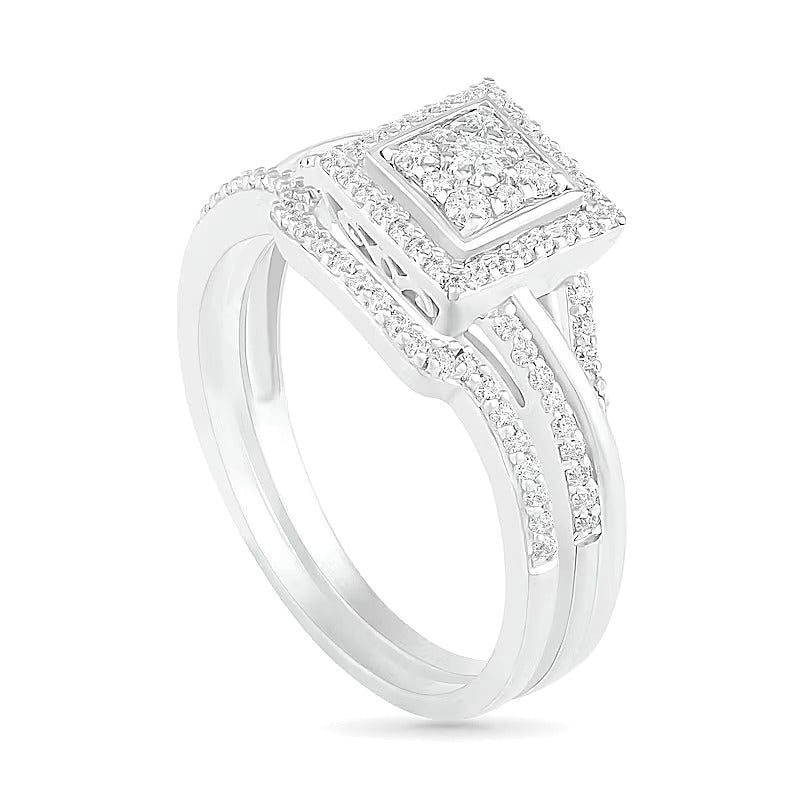 Brautset mit Diamanten im runden und Princess-Schliff 0,38 ct. Gesamtgewicht in 10K Weißgold für Damen