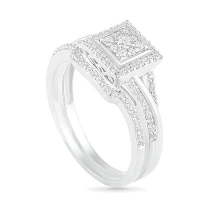 Brautset mit Diamanten im runden und Princess-Schliff 0,38 ct. Gesamtgewicht in 10K Weißgold für Damen