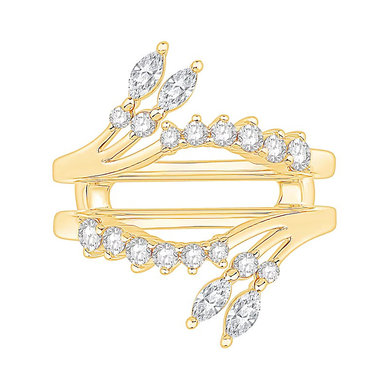 0.63 ct. Gesamtgewicht Solitär-Enhancer mit Labordiamanten in Marquise und rund aus 14K Gelbgold (F/VS2)