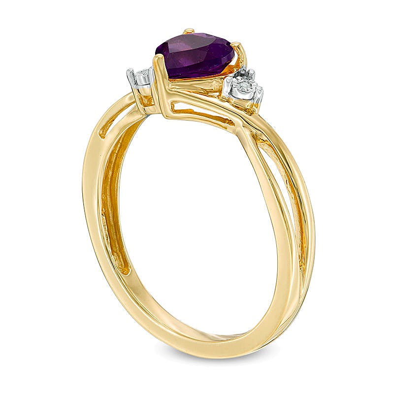 Fashion-Ring mit herzförmigem Amethyst und Diamant-Besatz in 10K Gelbgold