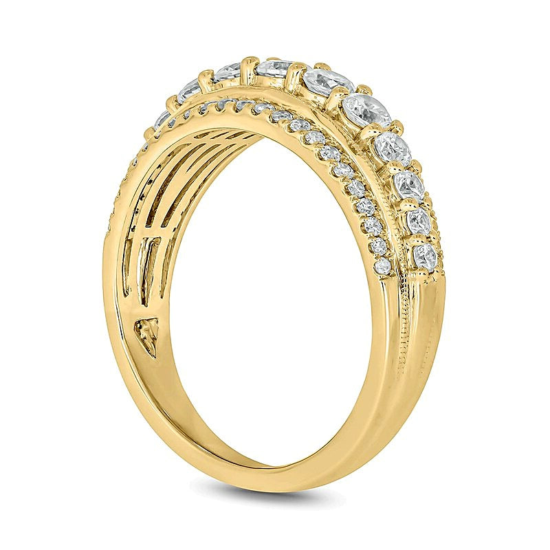 Ring mit weißen Diamanten im Rundschliff, 1.0 ct. Gesamtgewicht, in 10K Gelbgold