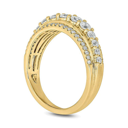 Ring mit weißen Diamanten im Rundschliff, 1.0 ct. Gesamtgewicht, in 10K Gelbgold
