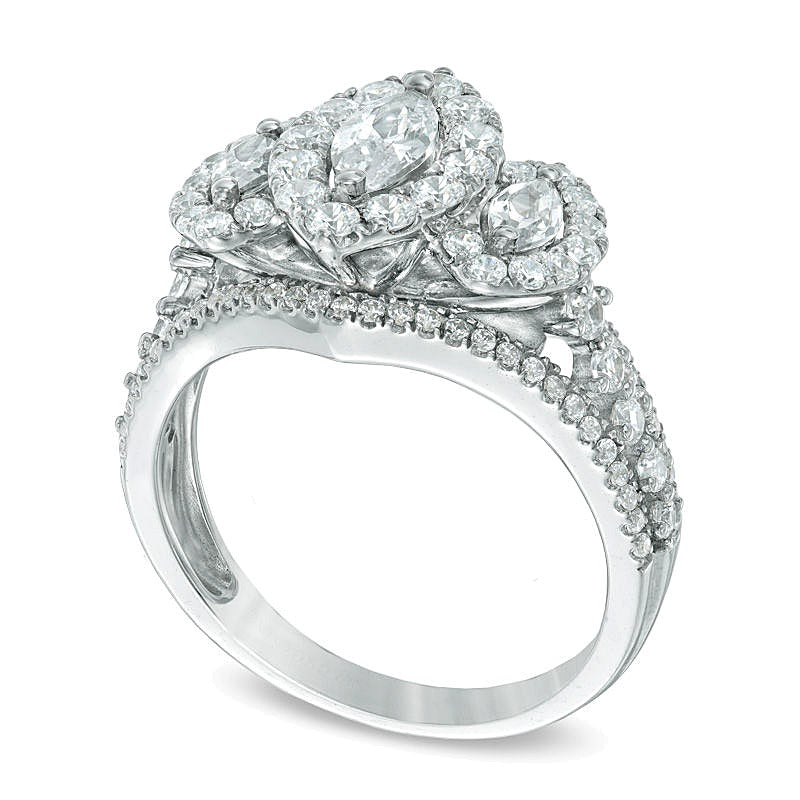 1.5 ct. Gesamtgewicht Dreistein-Ring mit Diamanten in Marquise- und rundem Schliff in 14K Weißgold