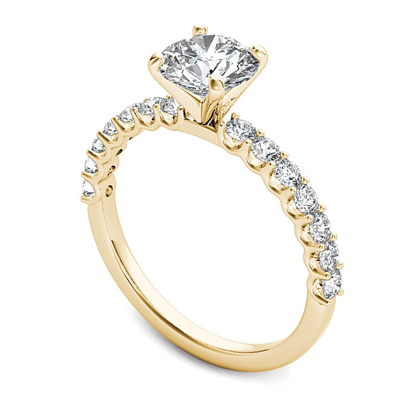1.0 ct. Gesamtgewicht Diamant-Verlobungsring Solitär mit seitlichem Besatz in 14K Gelbgold