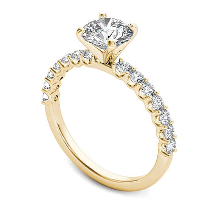 1.0 ct. Gesamtgewicht Diamant-Verlobungsring Solitär mit seitlichem Besatz in 14K Gelbgold