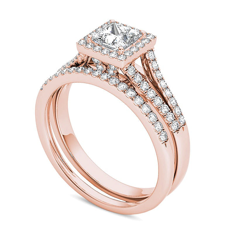 1.0 CT. TW Braut-Set mit Diamanten im Princess- und Rundschliff, Vier-Krappen, in 14K Roségold
