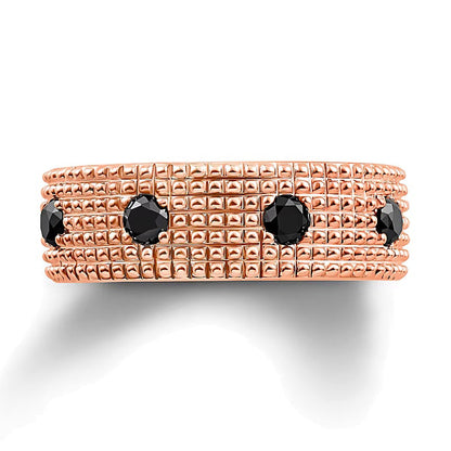 Mehrreihiger Fashion-Ring mit schwarzem Spinell in Kügelchen-Optik aus 14K Roségold