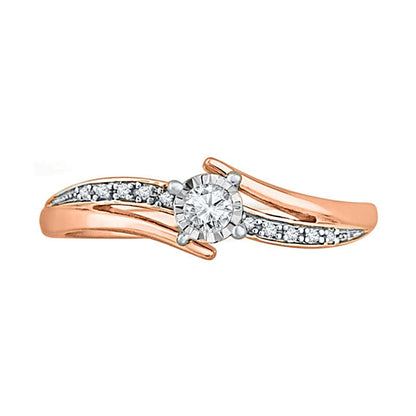 0.1 CT. TW Diamant Bypass Freundschaftsring mit geteiltem Ringschienen-Design in 10K Roségold