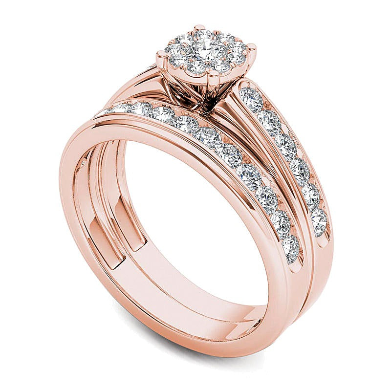 1.5 ct. Gesamtgewicht Diamant-Brautset mit Halo in 14K Roségold