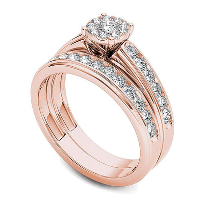 1.5 ct. Gesamtgewicht Diamant-Brautset mit Halo in 14K Roségold